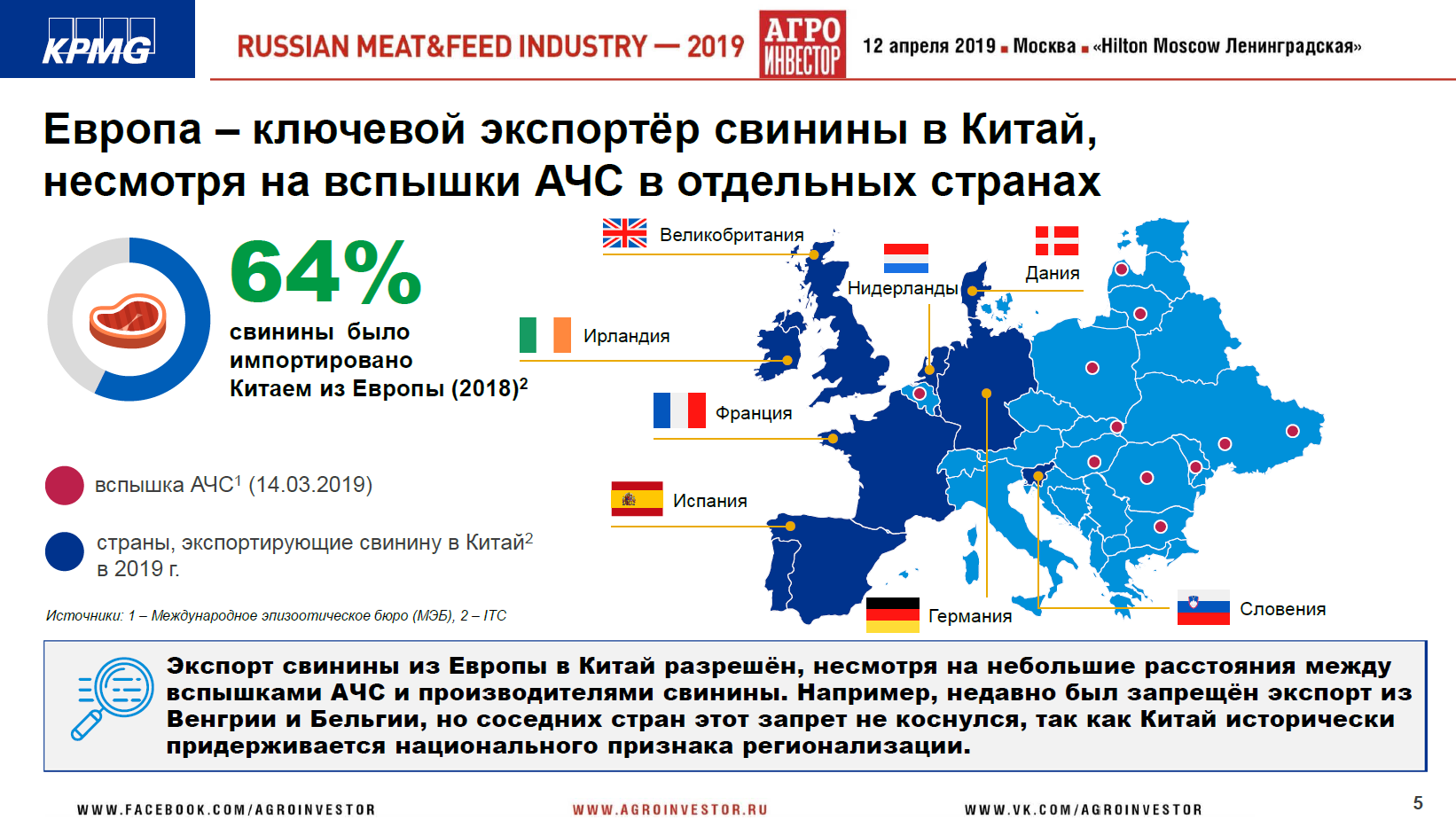 Материалы конференции Russian Meat&Feed Industry 2019. Доклад партнера, руководителя центра компетенций в АПК, KPMG (Россия и СНГ) Виталия Шеремета «Экспортные приоритеты в мясной сфере»